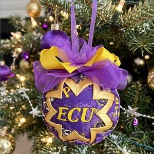 East Carolina University Holiday Ornament - gold and purple